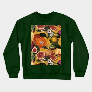 tropical pineapple and oranges botanical illustration, floral tropical fruits, yellow fruit pattern Crewneck Sweatshirt